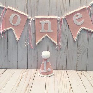 Girls 1st Birthday Banner and Hat